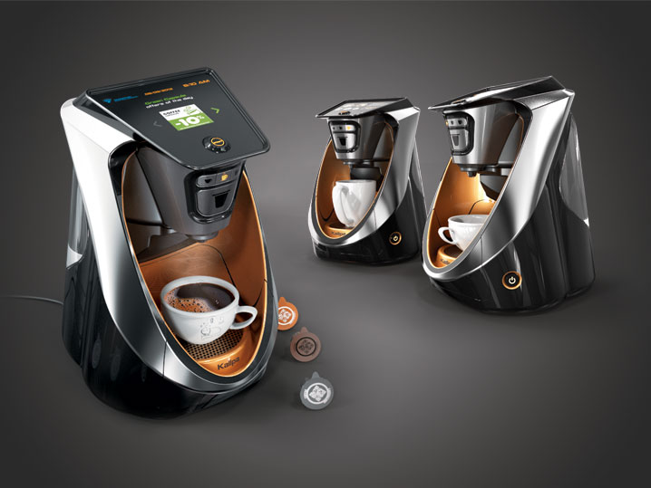 Coffeemaker with QR Code coffee pods and inbuilt reader