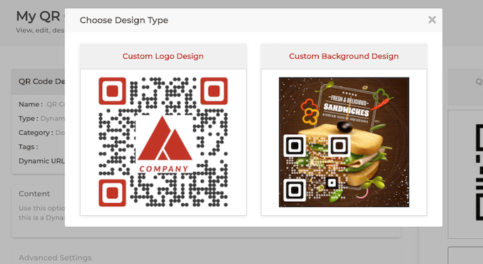 Choose design for QR Code